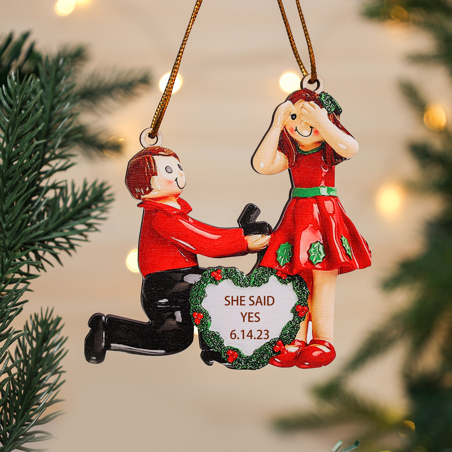 Personalised Engagement Christmas Ornaments Custom Text & Date Wooden Hanging Ornament Gift for Couples-Jessemade AU