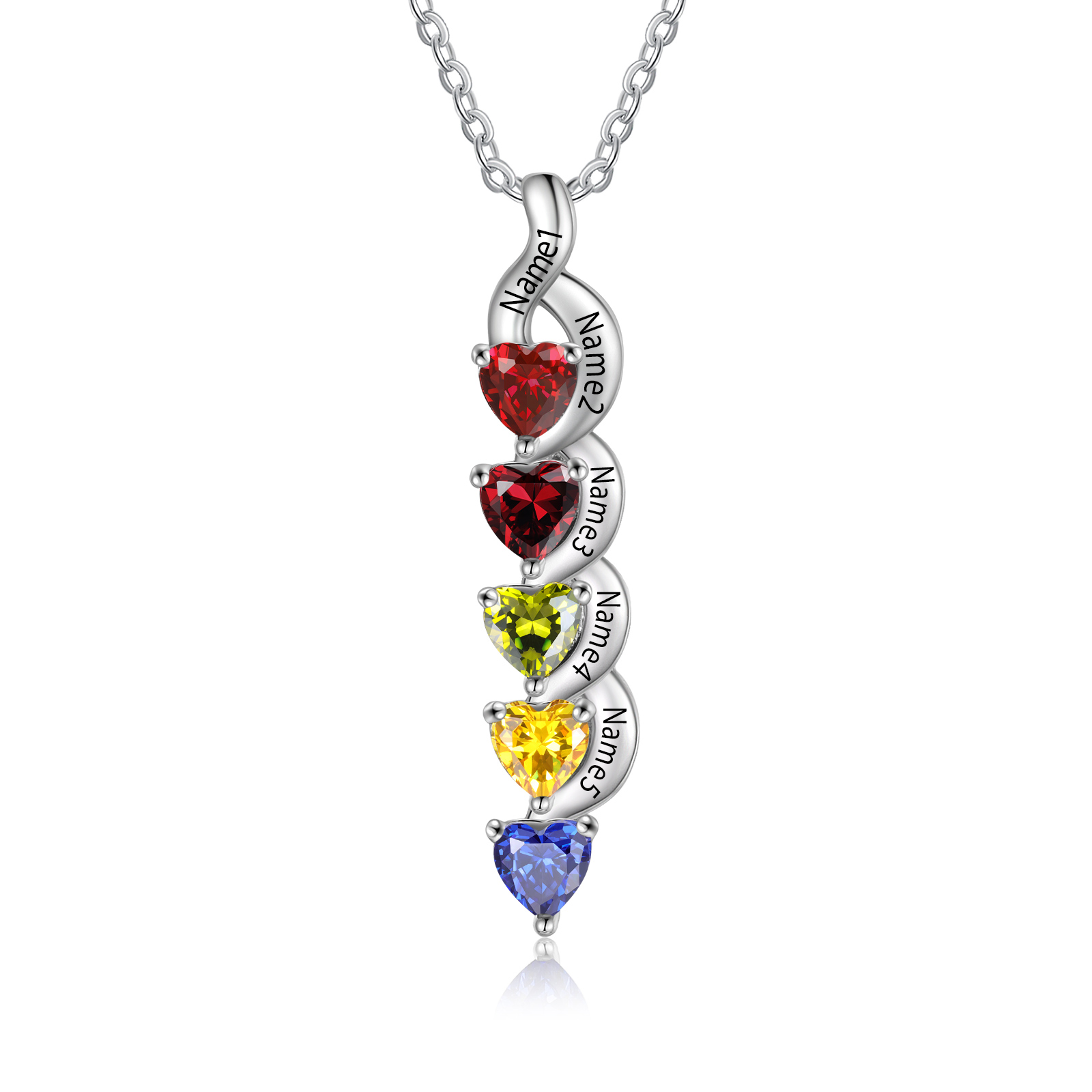 5 Names - Personalised Pendant Necklace Customised Names & Birthstones Necklace Birthday Gift for Women Girls-Jessemade AU