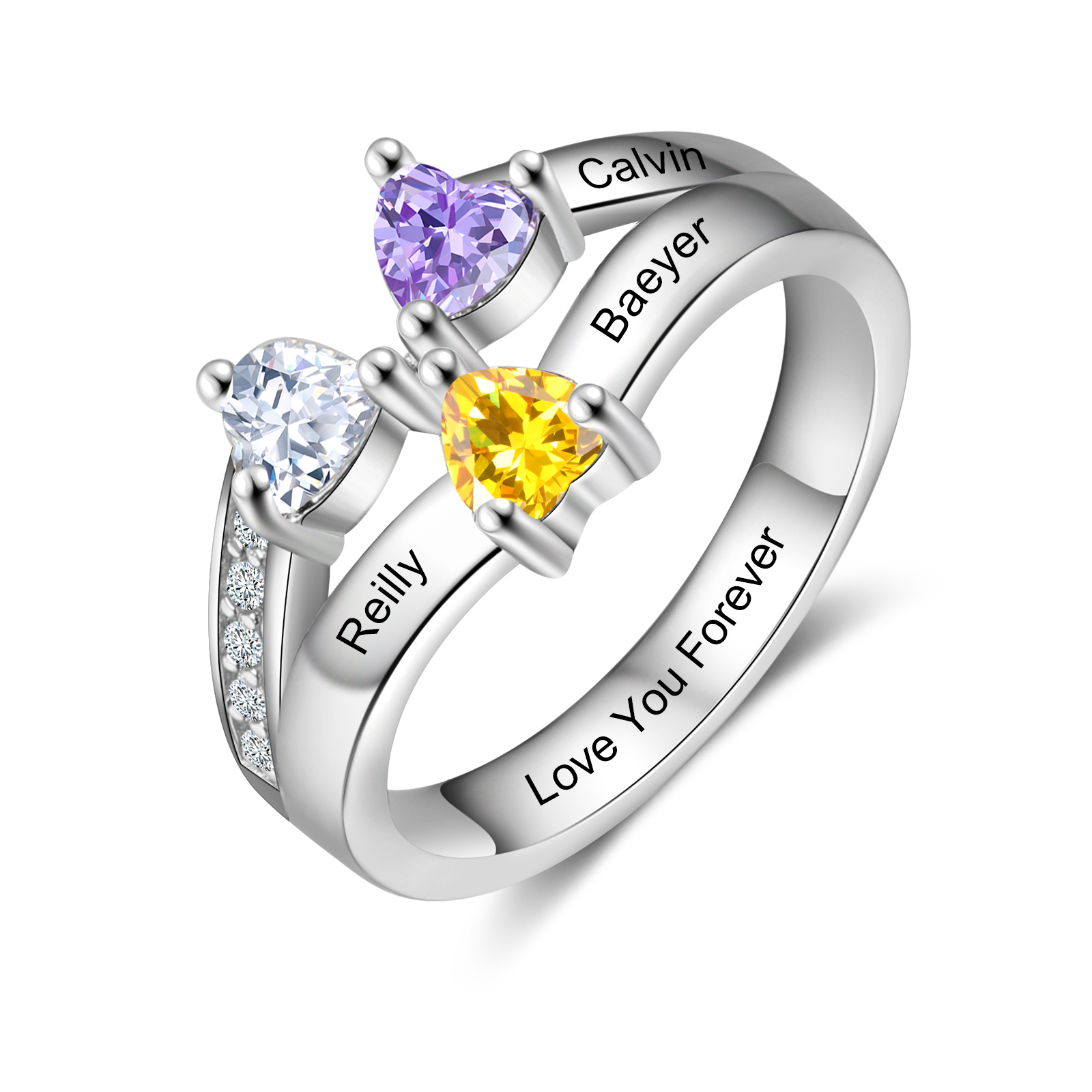 Personalised Birthstone Mother Ring Engraved 3 Names Promise Ring Gifts for Her-Jessemade AU