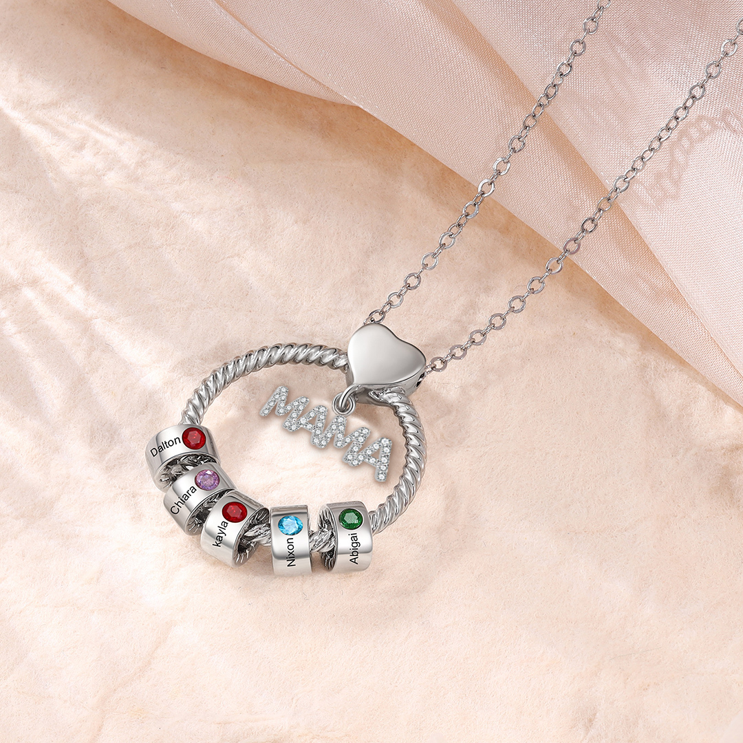 5 Names - Personalised Mama Circle Pendant Necklace Custom Names & Birthstones Necklace Mother's Day Gifts-Jessemade AU