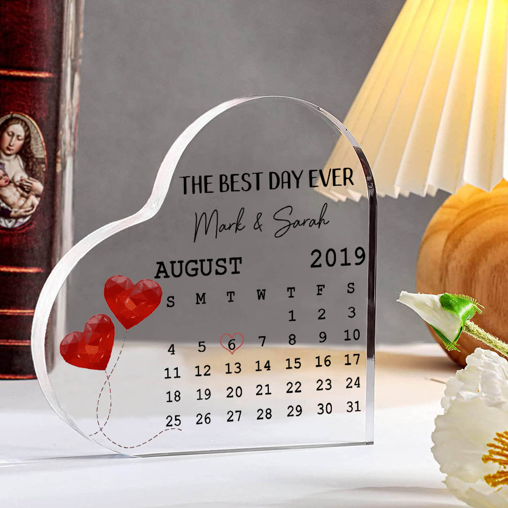 Couple Acrylic Heart Keepsake Custom 2 Names & Date & Text Calendar Ornament Valentine's Day Gift -  The Best Day Ever-Jessemade AU