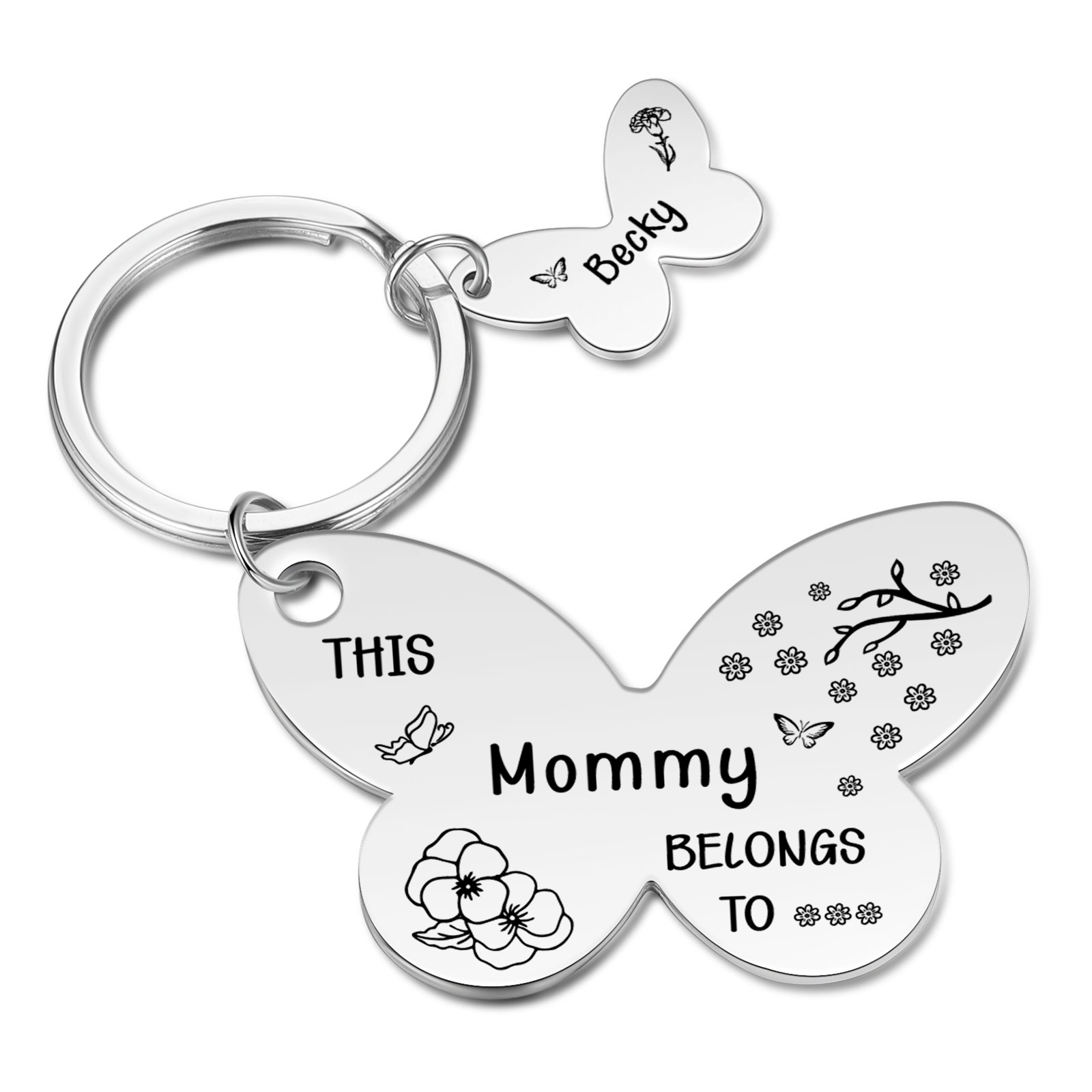 Personalised 1 Name & 1 Birthday Flower & 1 Text Keychain Custom Butterfly Family Keychain Gift for Mother/Grandma-Jessemade AU