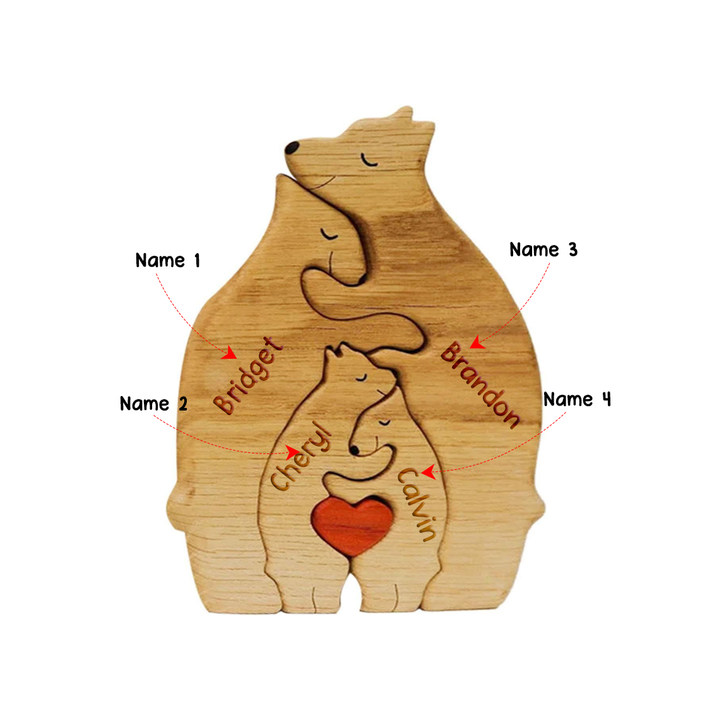 Personalised Wooden Bears Family Puzzle Custom 4 Names Gifts for Family-Jessemade AU