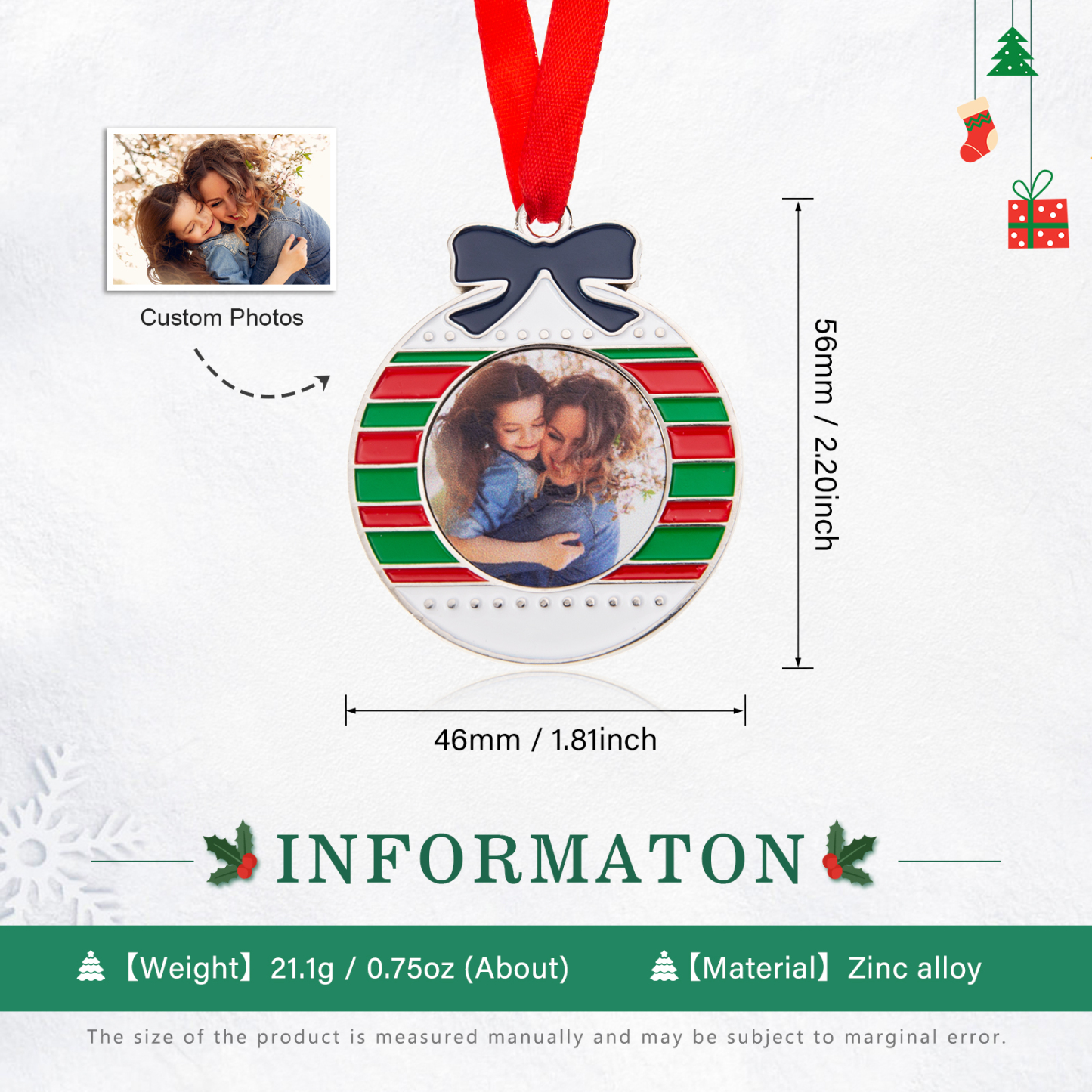 Personalised Photo Christmas Ornament Custom photos Gifts for Family-Jessemade AU