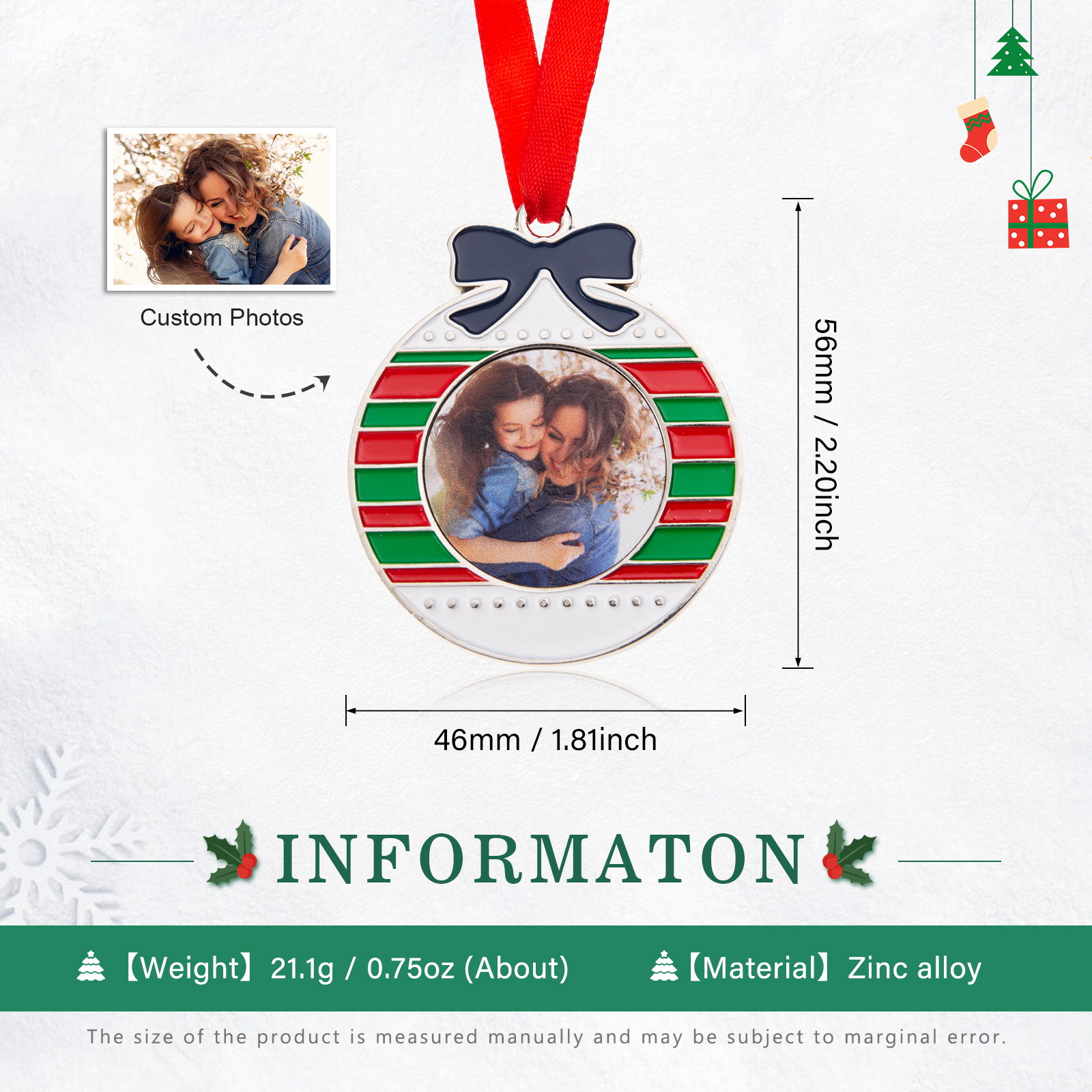Personalised Photo Christmas Ornament Custom photos Gifts for Family-Jessemade AU
