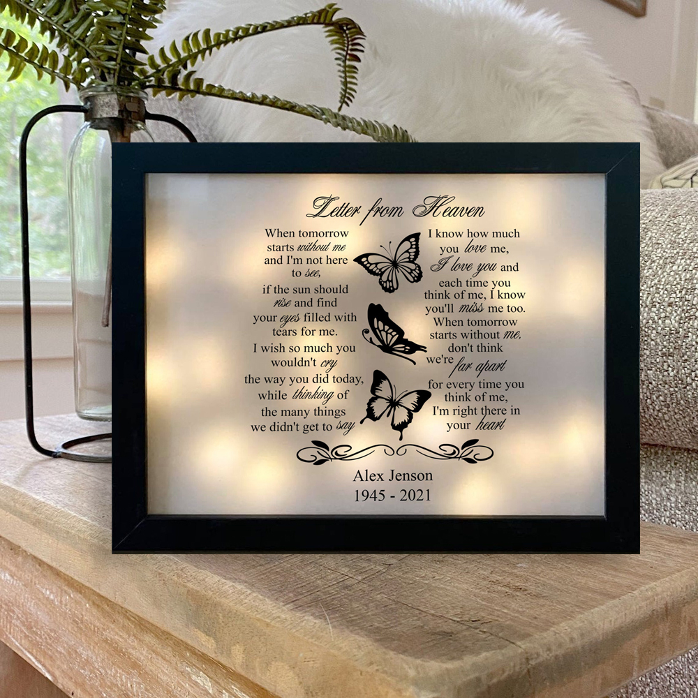 Personalised Butterfly Frame Letter from Heaven Lighted Shadow Box Memorial Gifts-Jessemade AU