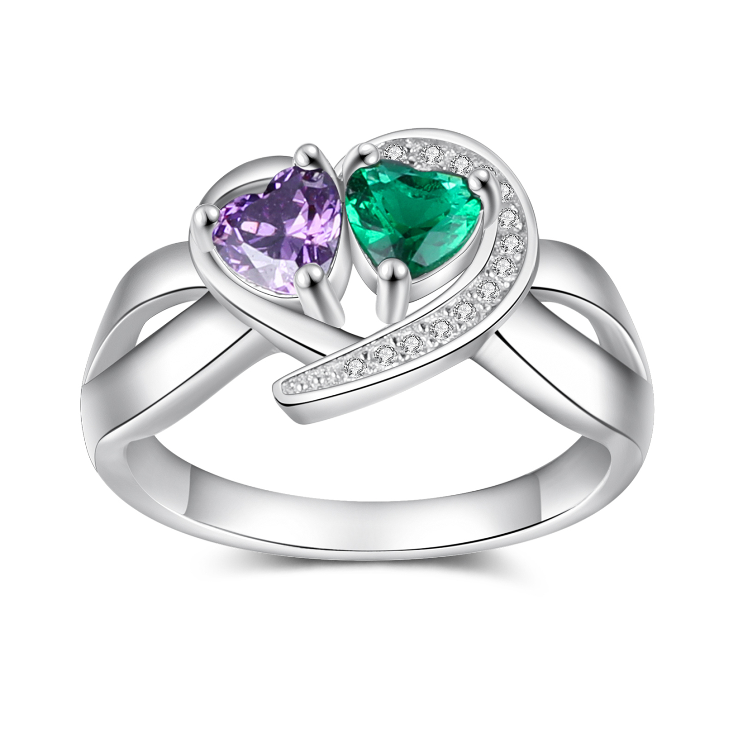 Personalised Mothers Ring with 2 Birthstones Heart Customised Ring for Mom-Jessemade AU