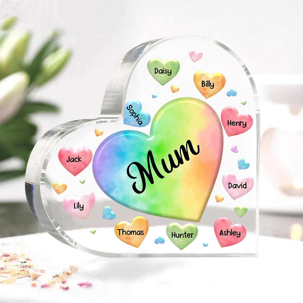 10 Names - Personalised Acrylic Heart Keepsake Custom Text Colourful Hearts Ornament Gift for Mother/Grandma-Jessemade AU