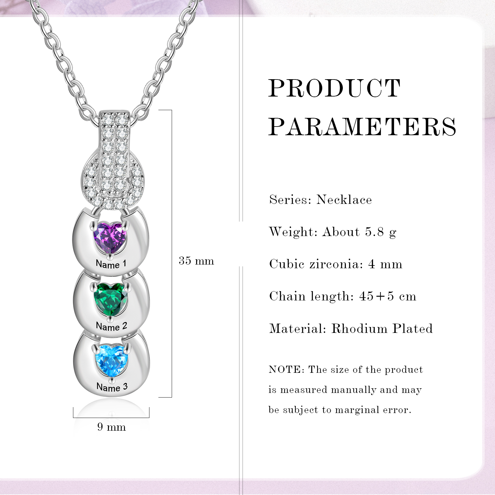 Custom Family Necklace Cascading Pendant with 3 Birthstones Engraving 3 Names Gifts for Her-Jessemade AU