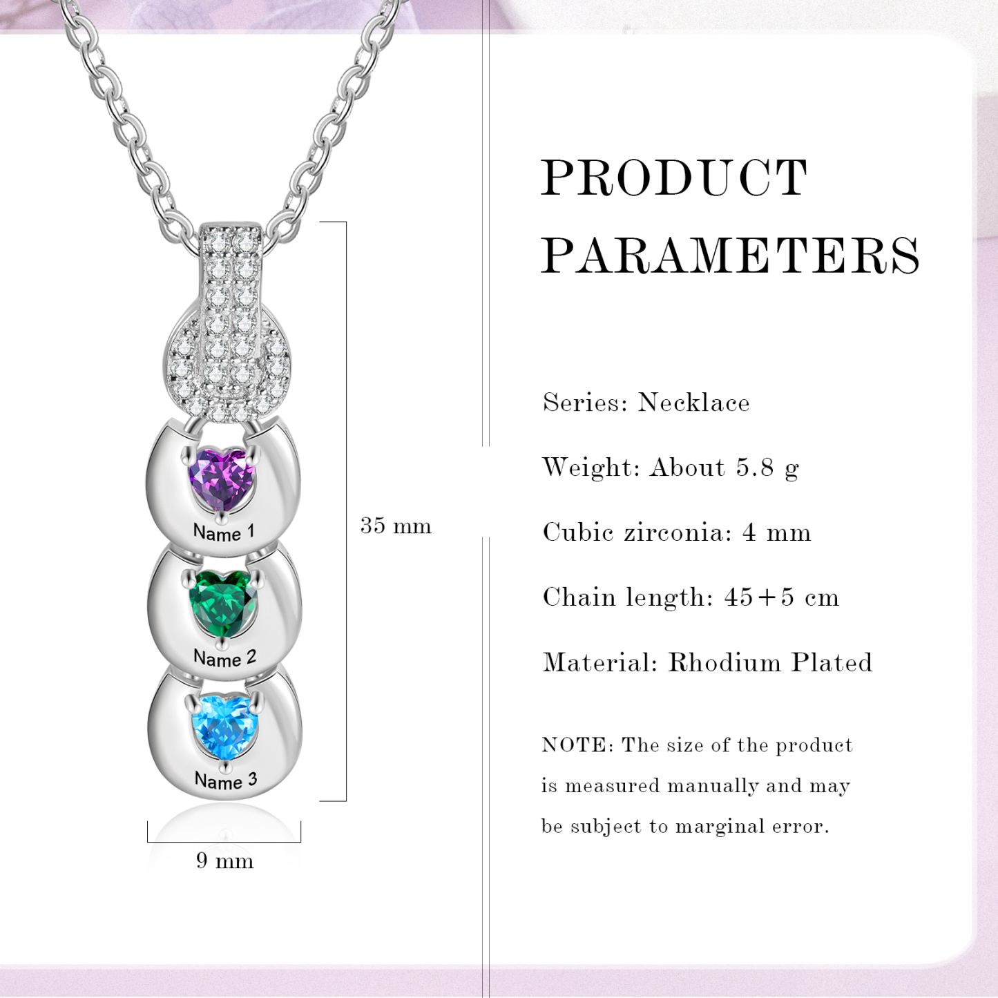 Custom Family Necklace Cascading Pendant with 3 Birthstones Engraving 3 Names Gifts for Her-Jessemade AU