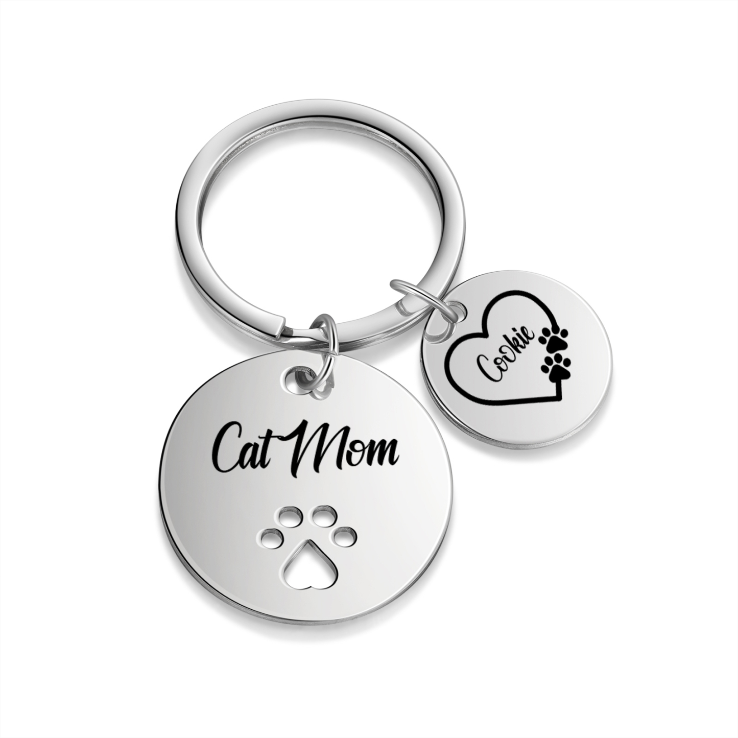 Personalised 1 Name & 1 Text Keychain Cat Paw Circle Charm Keychain Gift for Mother/Grandma-Jessemade AU