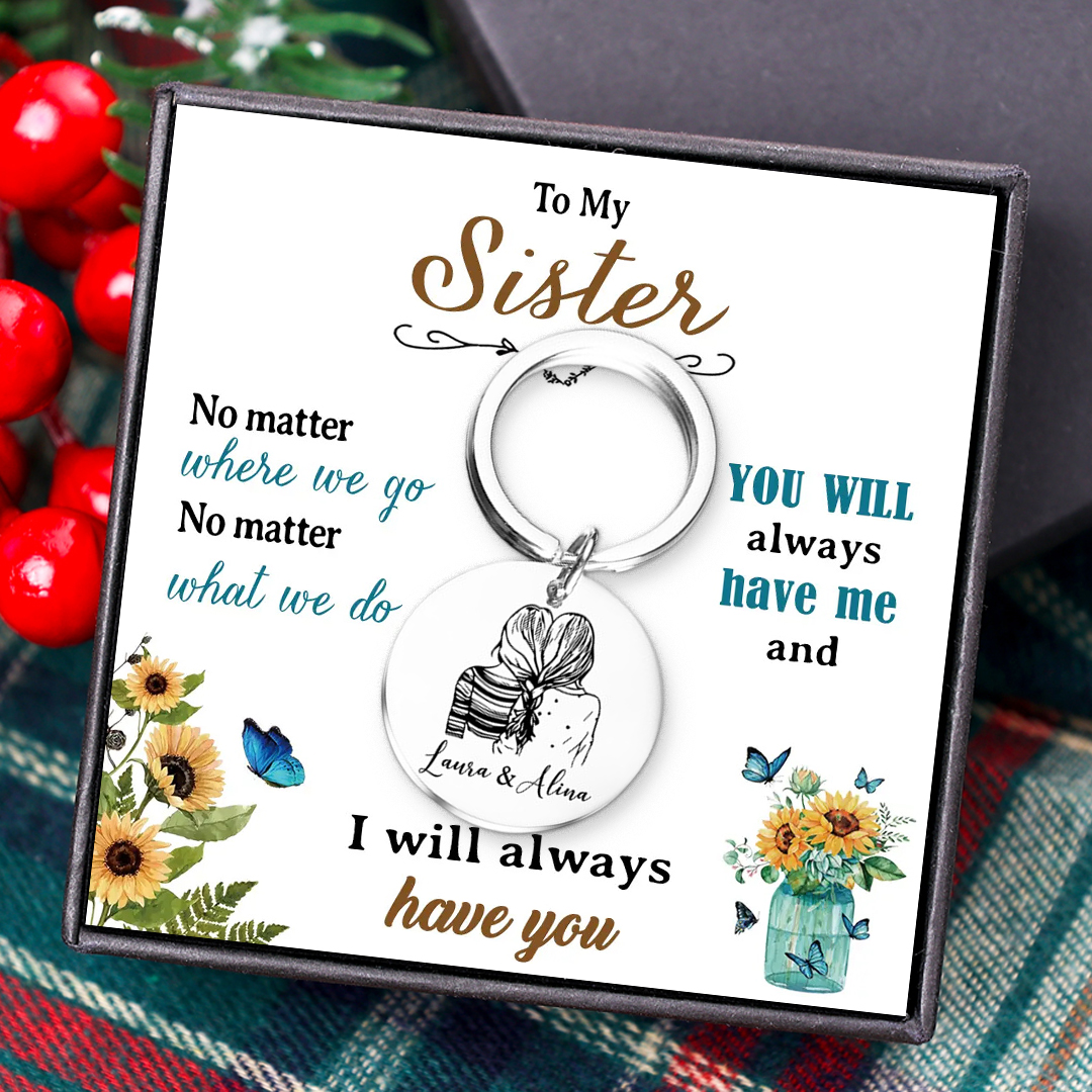To My Sister Circle Keyring Custom 2 Names Metal Keychain Personalised Gift For Besties/Friends