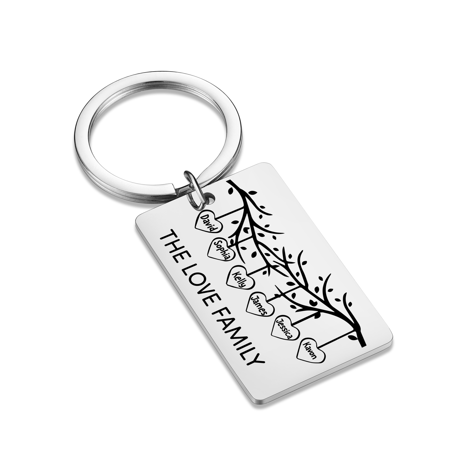 Custom Family Tree Keychain with 6 Names Personalised Dog Tag keyring-Jessemade AU