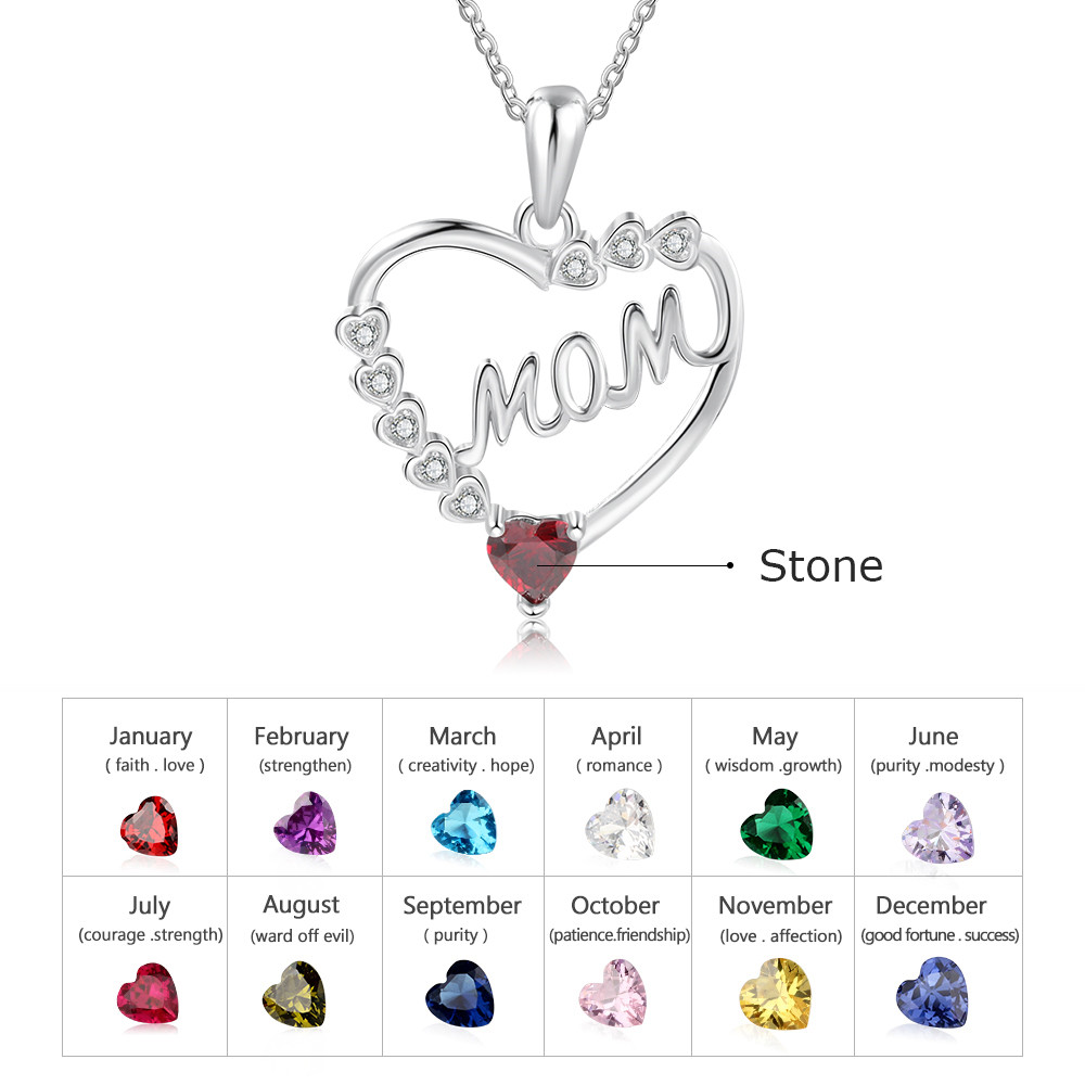 Mom Necklace Personalised Heart Necklace with Birthstone Engraved Name Gifts for Her-Jessemade AU