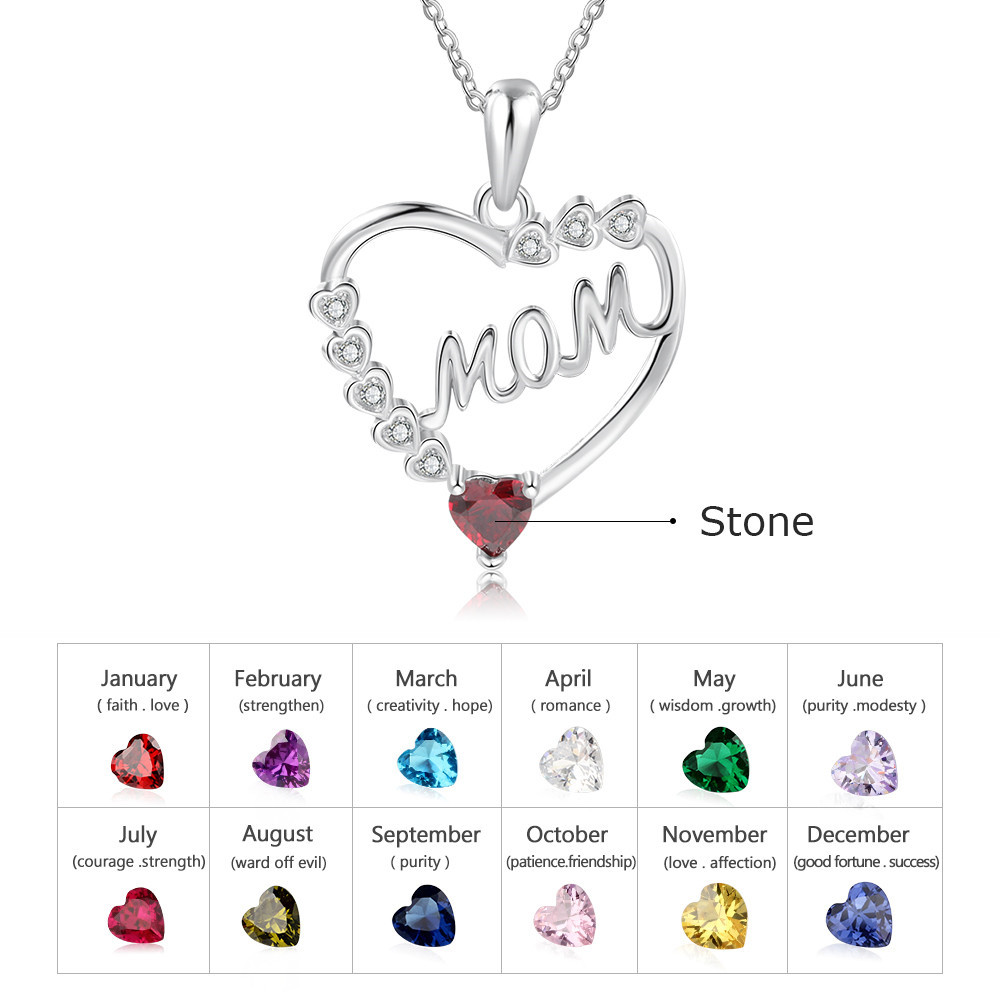 Mom Necklace Personalised Heart Necklace with Birthstone Engraved Name Gifts for Her-Jessemade AU