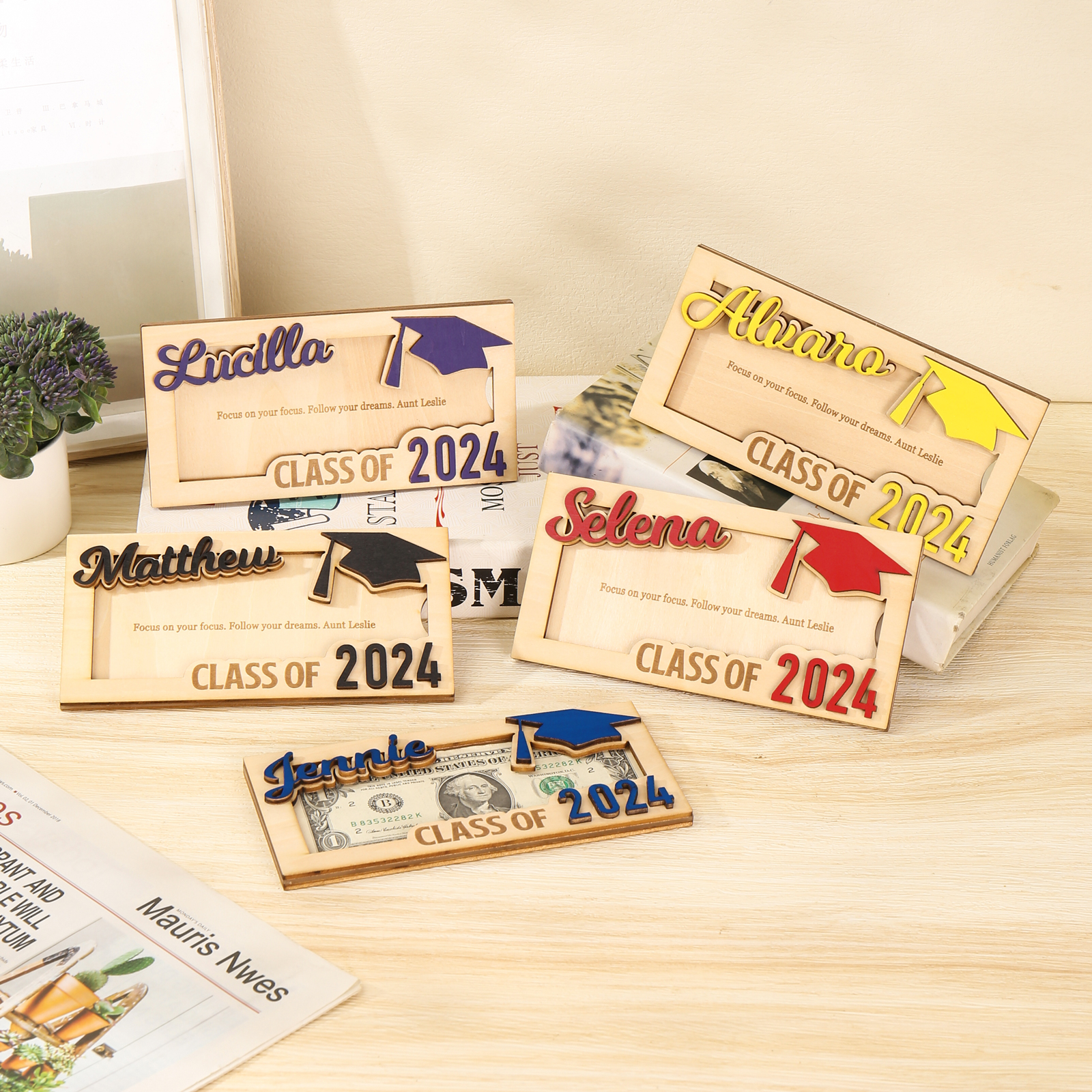 Class of 2024 Personalised Graduation Cash Clip Custom Name & Text Cash Box Creative Gifts for Her/Him-Jessemade AU