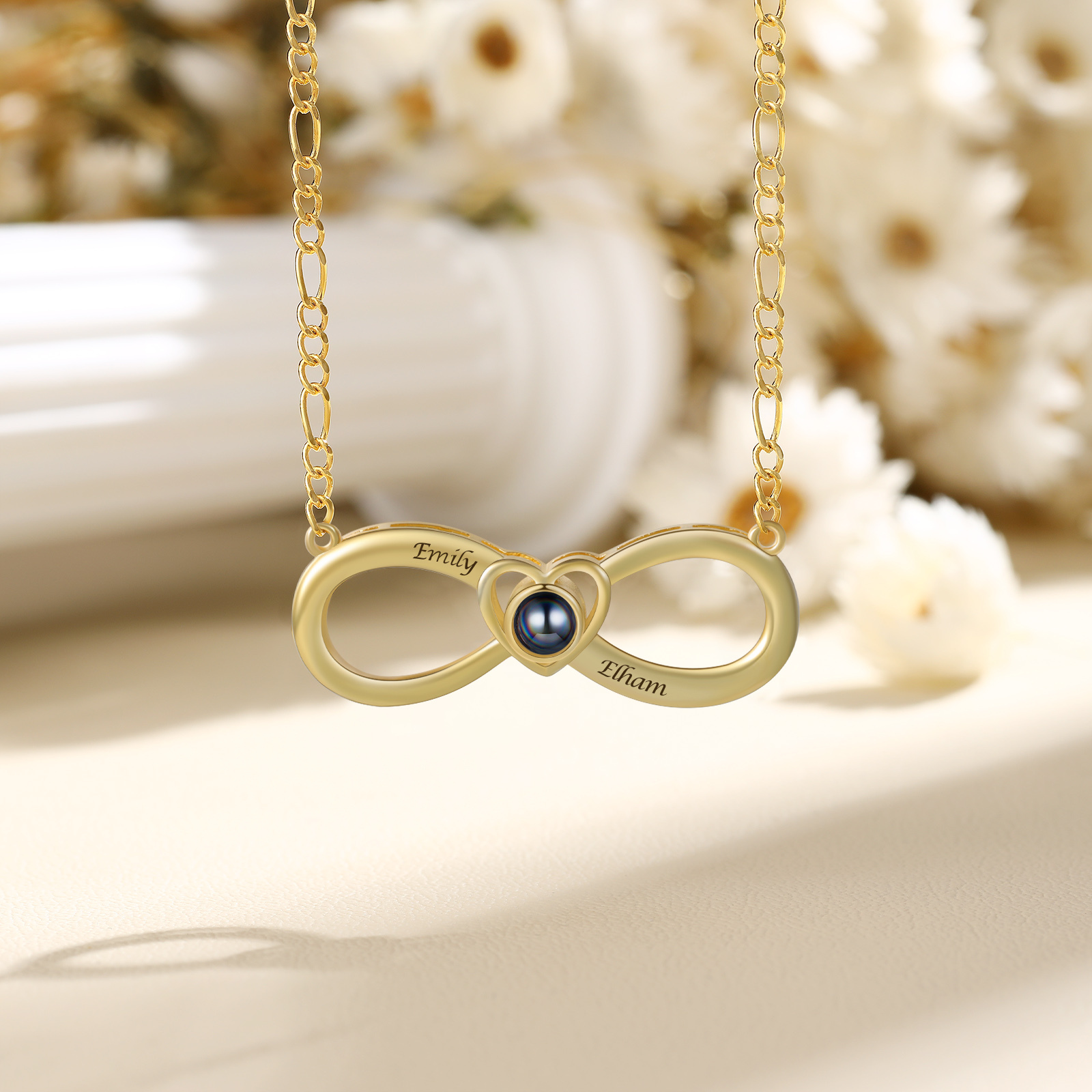 2 Names - Personalised Photo Projection Necklace Custom Name Infinity Love Necklace Gift for Her-Jessemade AU