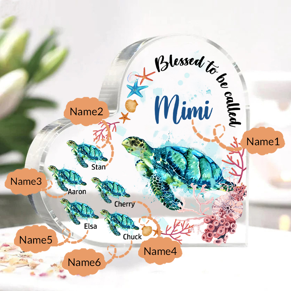 Personalised Acrylic Heart Keepsake Custom 6 Names Sea Turtles Ornament Gifts for Mom/Grandma-Jessemade AU