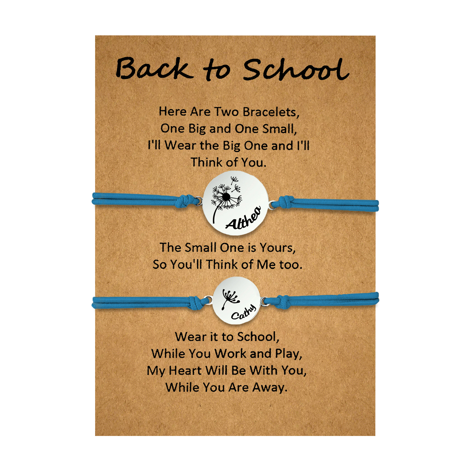 2 Pcs Dandelion Bracelet Set Custom 2 Names Adjustable Bracelets Back to School Gifts for Daughter-Jessemade AU