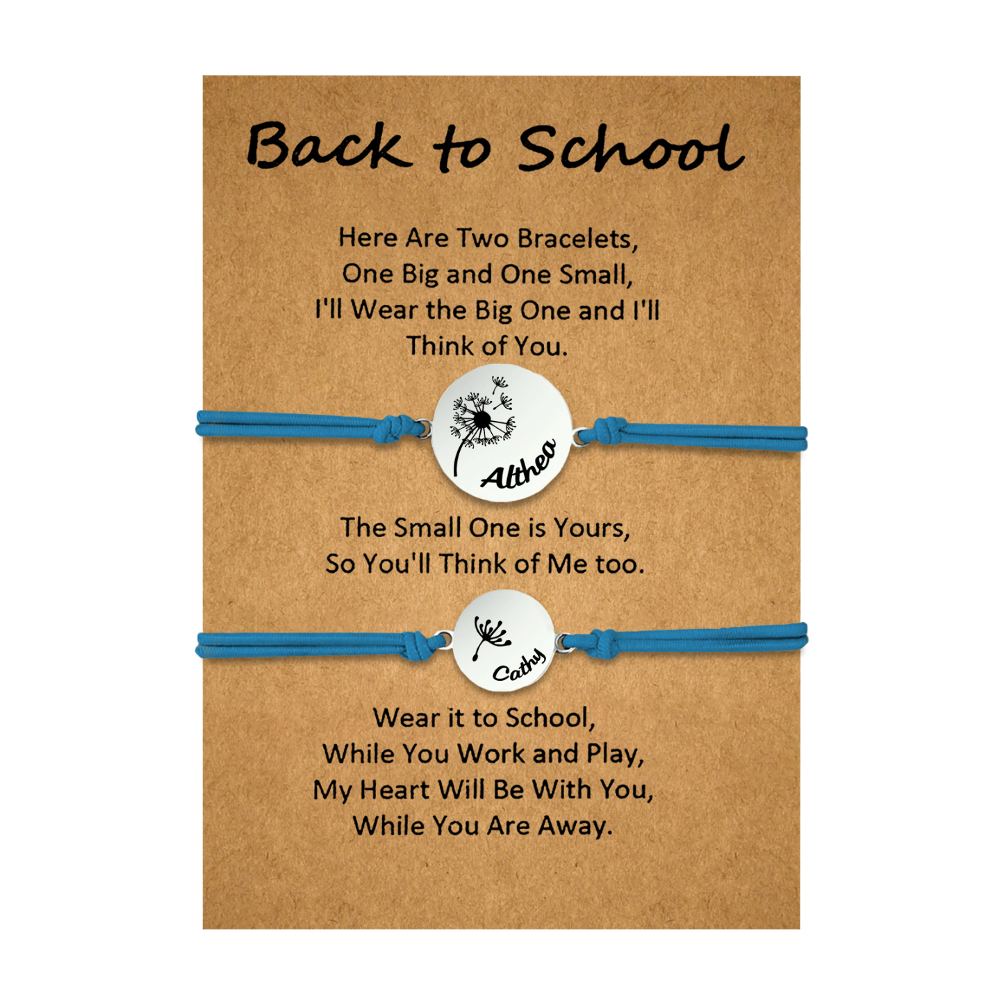 2 Pcs Dandelion Bracelet Set Custom 2 Names Adjustable Bracelets Back to School Gifts for Daughter-Jessemade AU