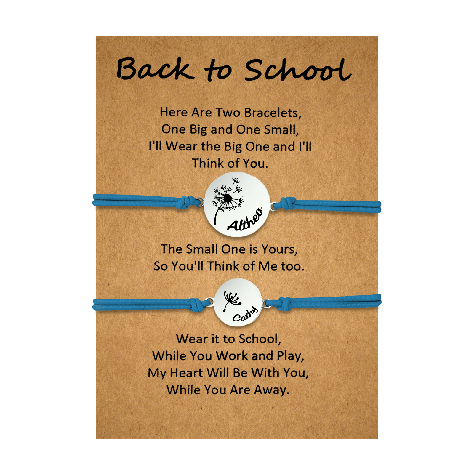 2 Pcs Dandelion Bracelet Set Custom 2 Names Adjustable Bracelets Back to School Gifts for Daughter-Jessemade AU