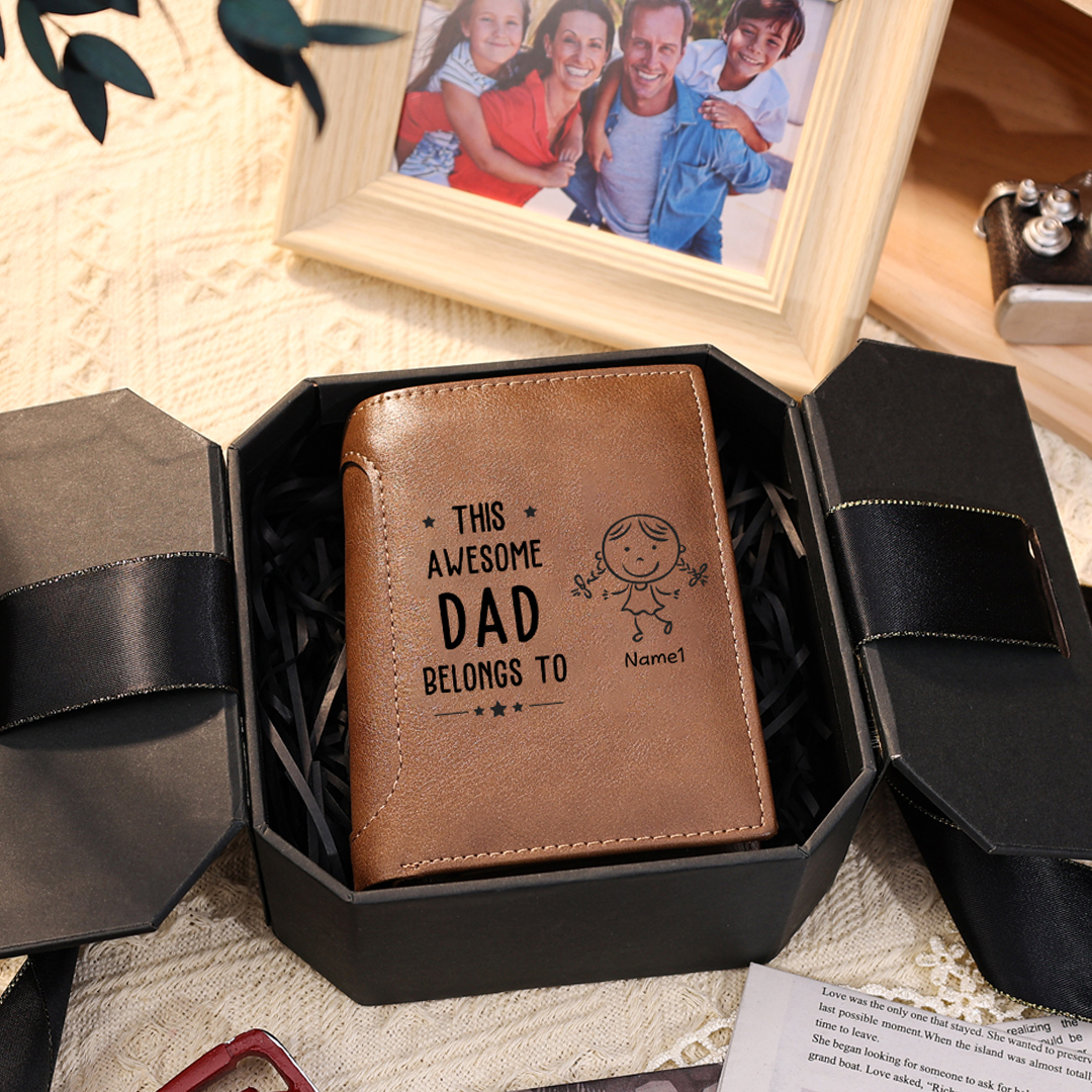 Personalised 1 Photo & 1 Name Wallet Custom Men's Leather Wallet "This Awesome Dad Belongs To" Father's Day Gifts-Jessemade AU