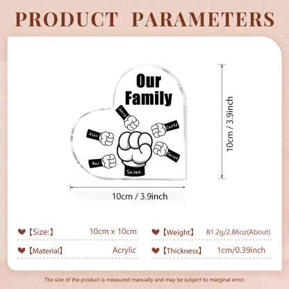 Personalised Acrylic Heart Keepsake Custom 6 Names & 1 Text Fist Bump Ornaments Gifts for Dad/Grandpa-Jessemade AU