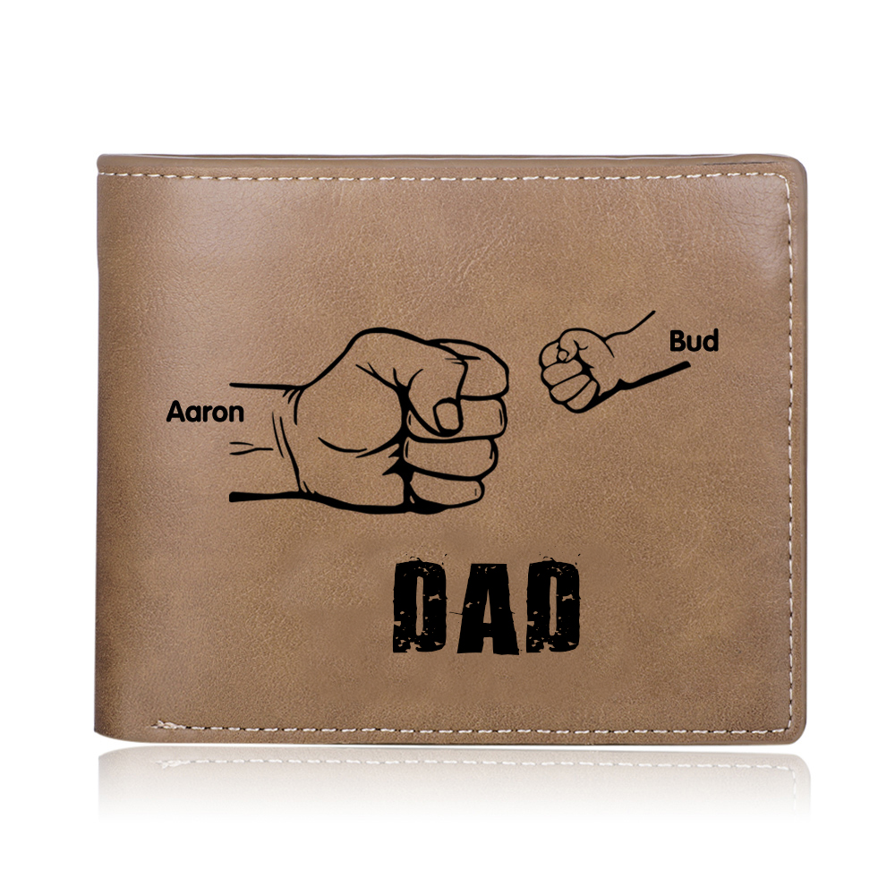 2 Names - Personalised Men Leather Wallet Custom Photo & Name Folding Wallet Fist Bump Wallet Gift for Dad-Jessemade AU