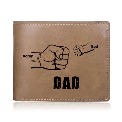 2 Names - Personalised Men Leather Wallet Custom Photo & Name Folding Wallet Fist Bump Wallet Gift for Dad-Jessemade AU