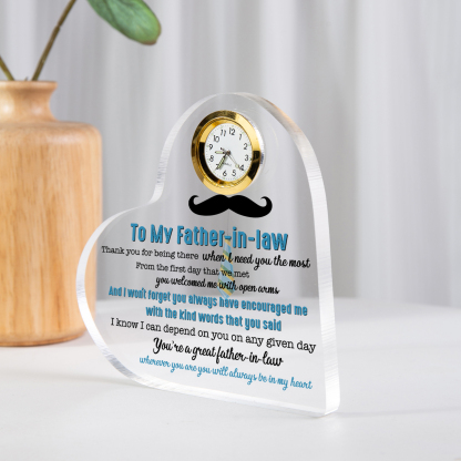To My Father-in-law Acrylic Heart Clock Keepsake Heart Sign - I know I can depend on you on any given day-Jessemade AU