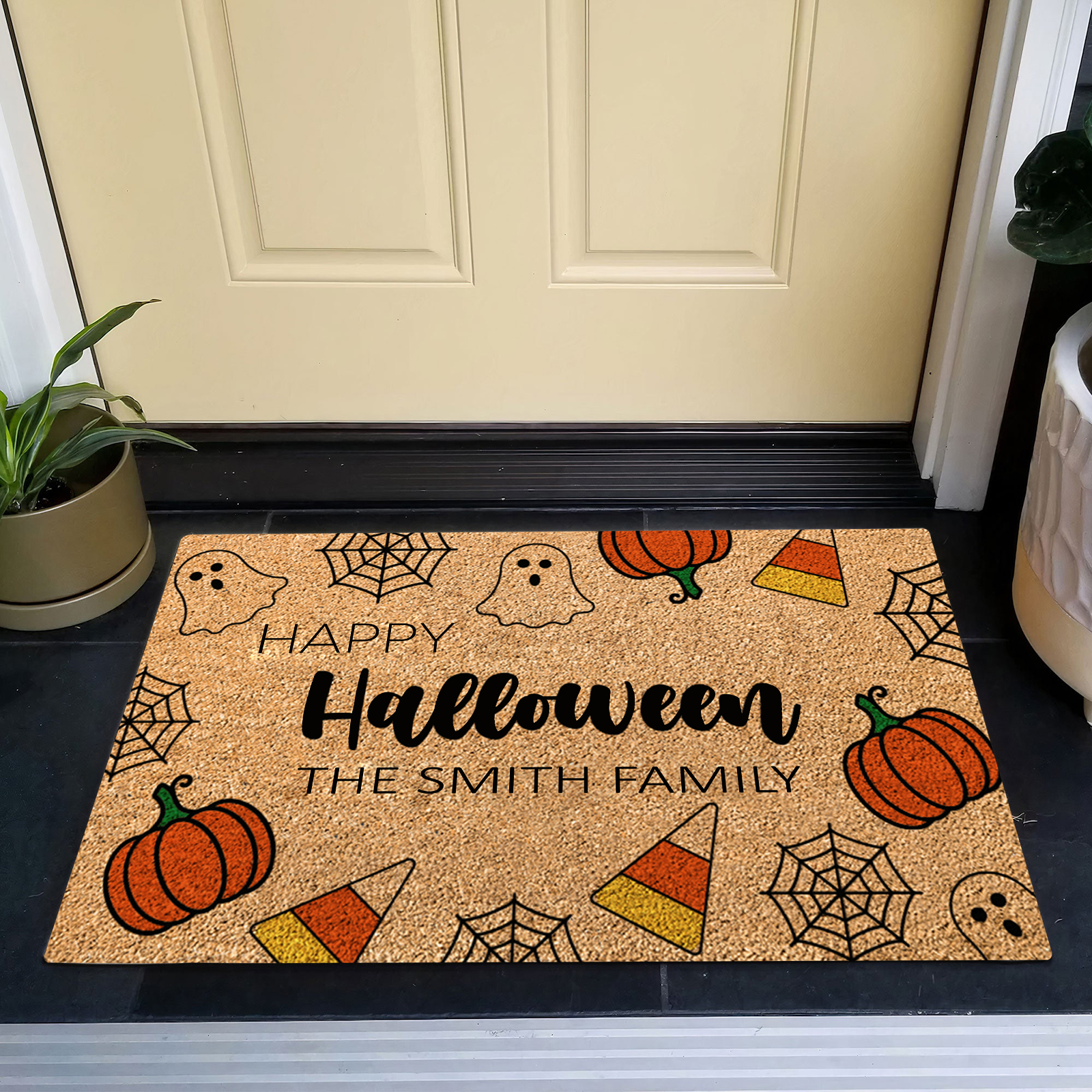 Personalised Halloween Doormat Pumpkin Spiderweb Ghost Doormat Home Decor - Happy Halloween-Jessemade AU