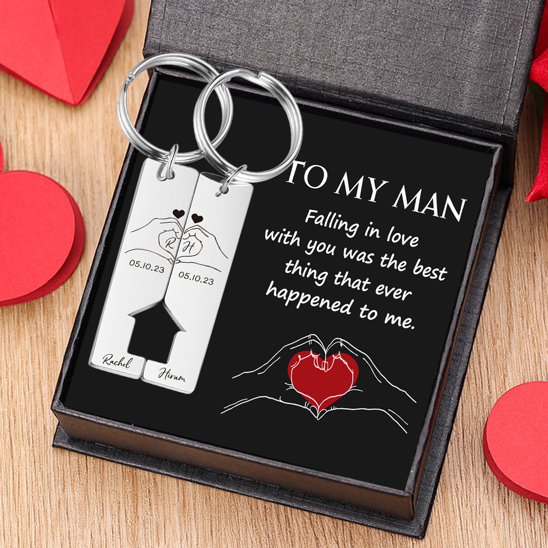 To My Man/Woman Keyring Custom 2 Letters & 2 Dates & 2 Names Couple Keychain Valentine's Day Gift for Couples-Jessemade AU