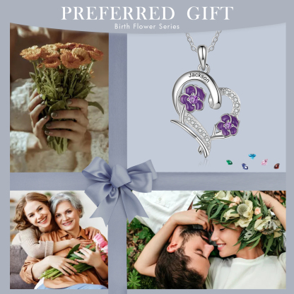 Personalised February Birthflower Necklace With Birthstones Custom 1 Name Necklace For Her-Jessemade AU