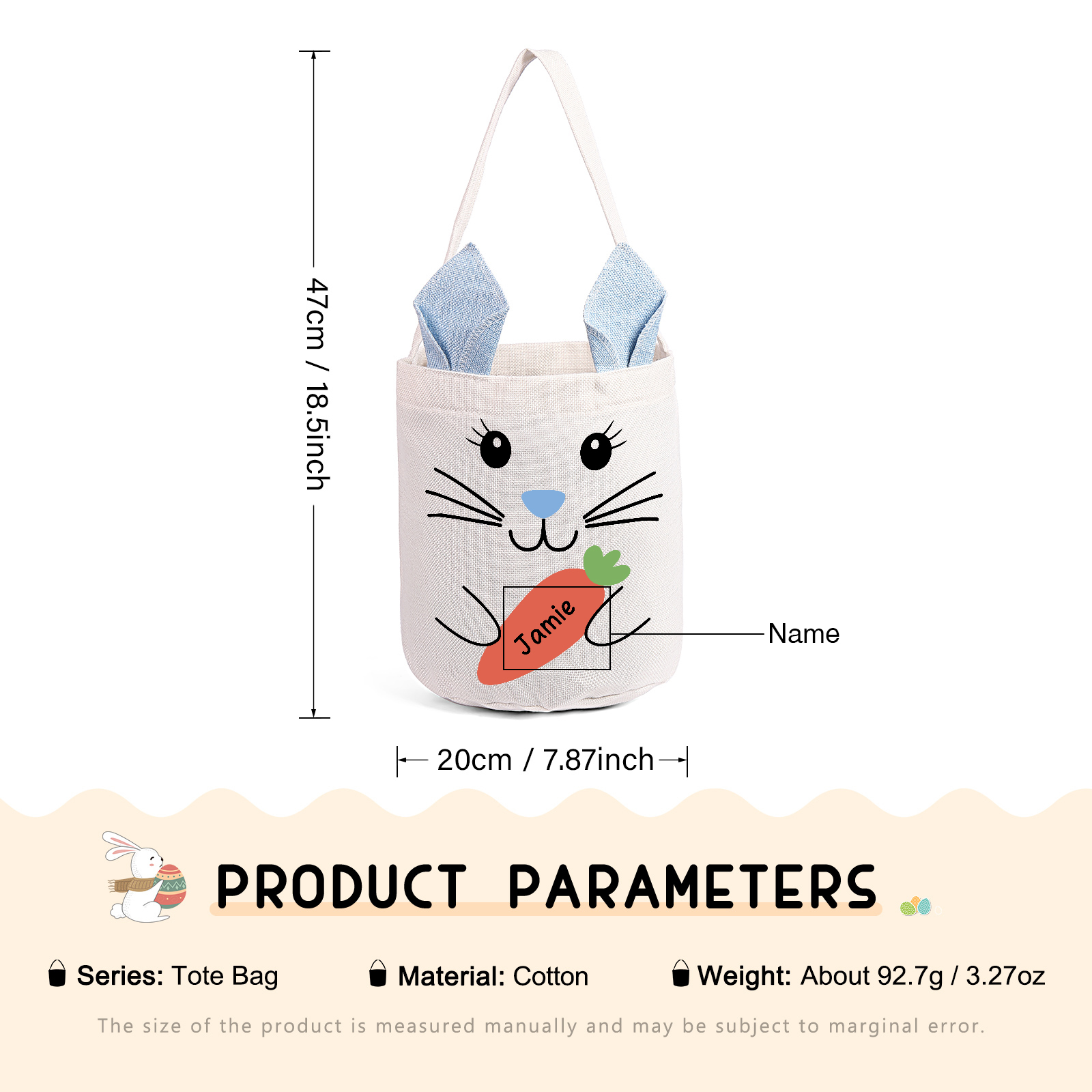 Personalised Bunny Tote Bag Custom Name Bunny Bucket Bag Easter Gifts for Kids-Jessemade AU