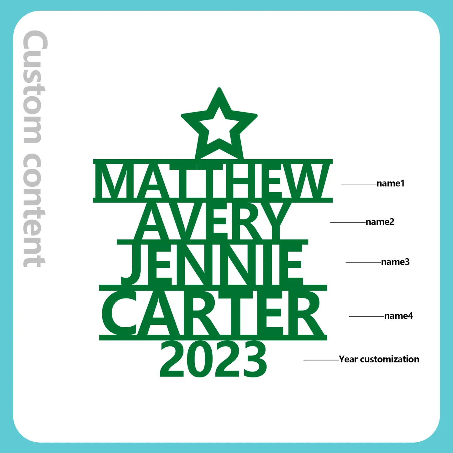 4 Names - Personalised Christmas Tree Ornaments Customised Name Xmas Wooden Decor Gifts for Family Friends-Jessemade AU