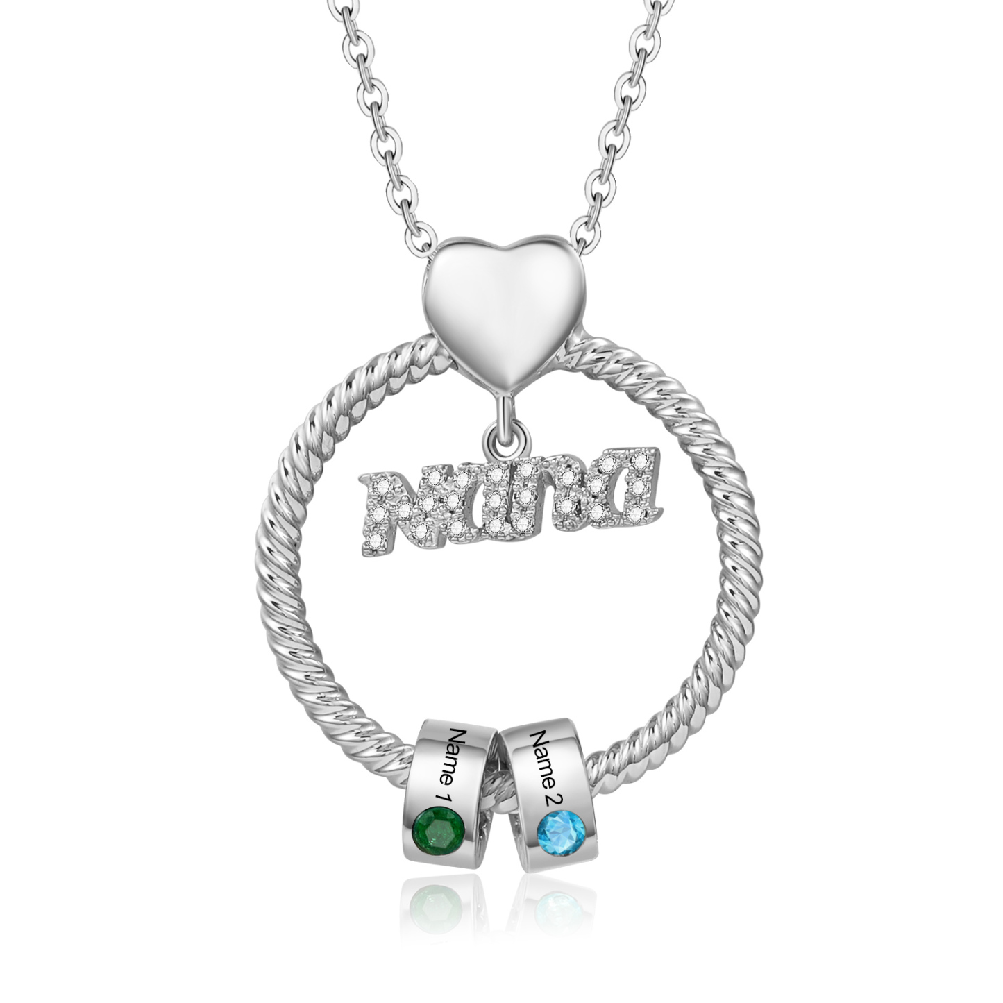 2 Names - Personalised Nana Necklace Custom Names & Birthstones Circle Pendant Necklace Gift for Grandma Nana-Jessemade AU