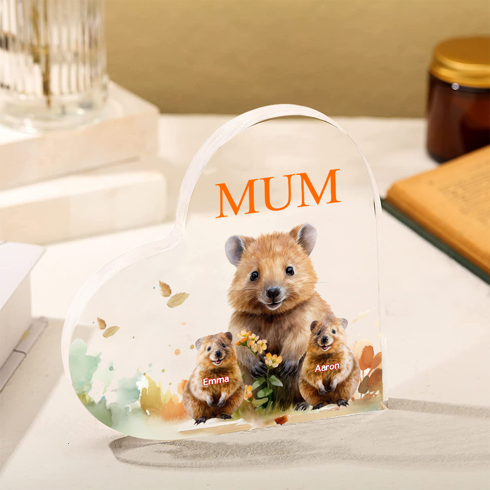 Personalised Acrylic Heart Keepsake Custom 1 Text & 2 Names Ornament Quokka Family Gift for Mother/Grandma-Jessemade AU