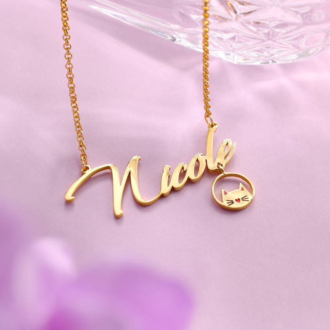 Personalised Cat Necklace Custom 1 Name Necklace Gift For Women-Jessemade AU