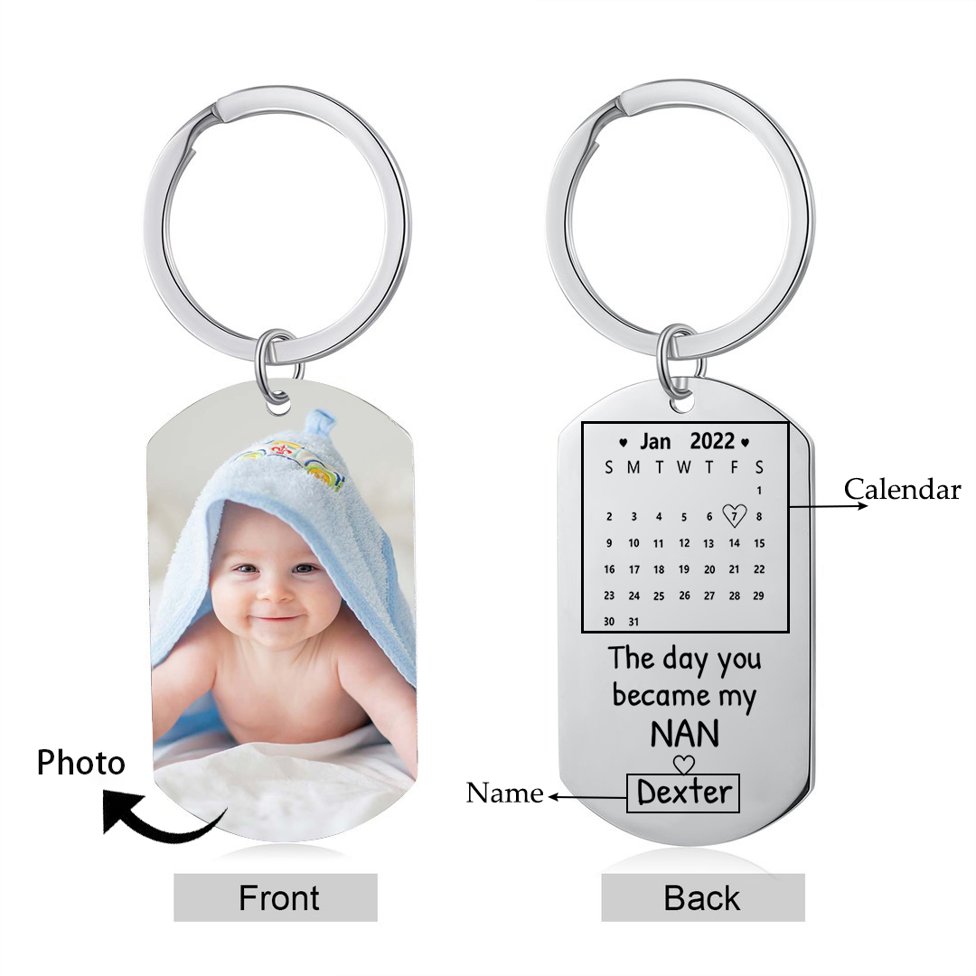 Personalised Calendar Keychain Custom Photo & Name Keychain - The Day You Became My Nan-Jessemade AU