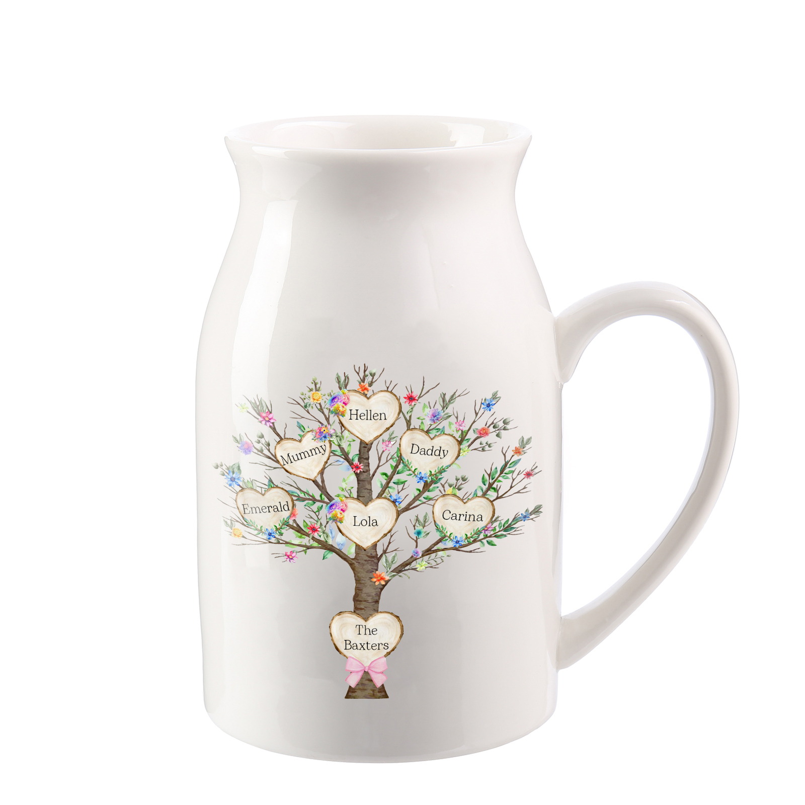 Personalised Ceramic Flower Vase Custom 2–8 Names & 1 Text Family Tree Vase Gift for Mother/Grandma-Jessemade AU