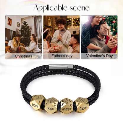 Personalised Braided Leather Bracelet Engraved 8 Names polyhedron Men's Bracelet Gifts For Him-Jessemade AU