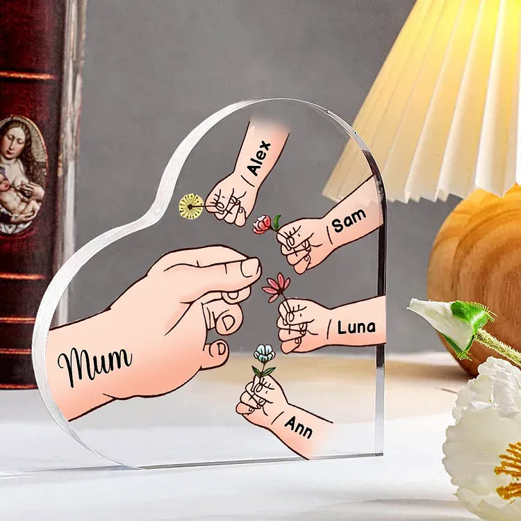 5 Names - Personalised Acrylic Heart Keepsake Handing Flowers to Mother Ornaments Gifts for Grandma/Mother-Jessemade AU