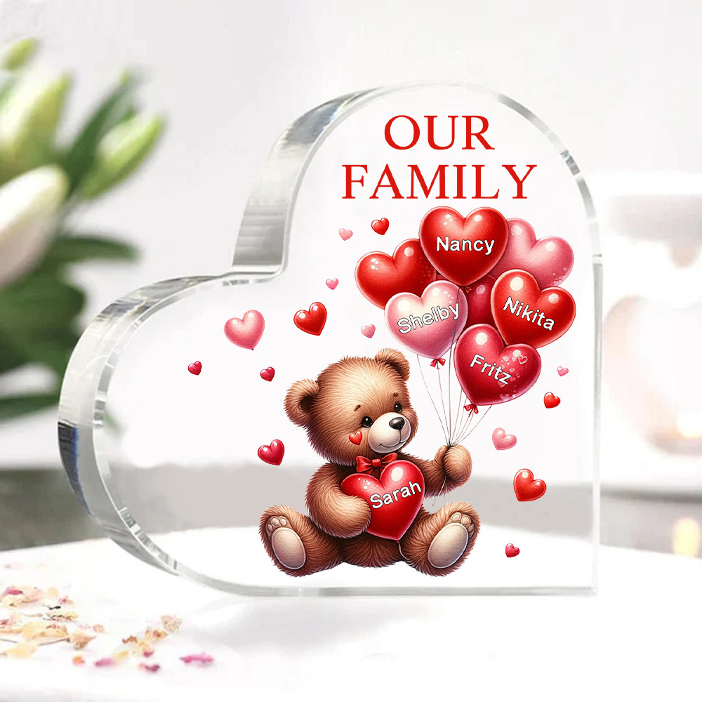 5 Names - Personalised Acrylic Heart Keepsake Custom Text Teddy Bear Balloon Ornaments Gifts for Grandma/Mother-Jessemade AU