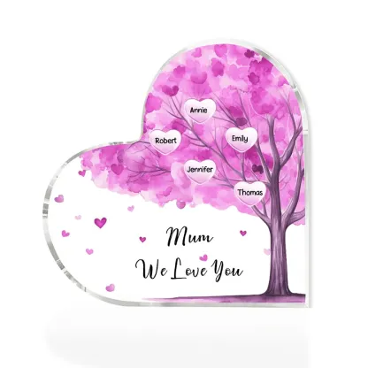 5 Names - Personalised Acrylic Heart Keepsake Custom Text Purple Tree Ornaments Gifts for Grandma/Mother-Jessemade AU