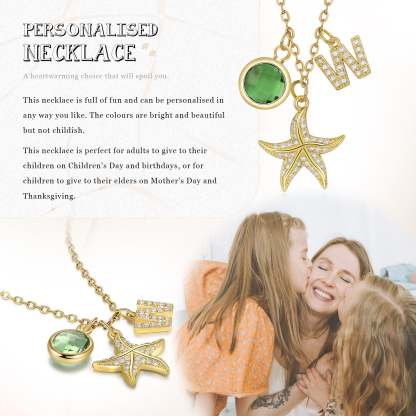 Personalised Starfish Necklace Custom Birthstone and Initial Kid's Necklace-Jessemade AU