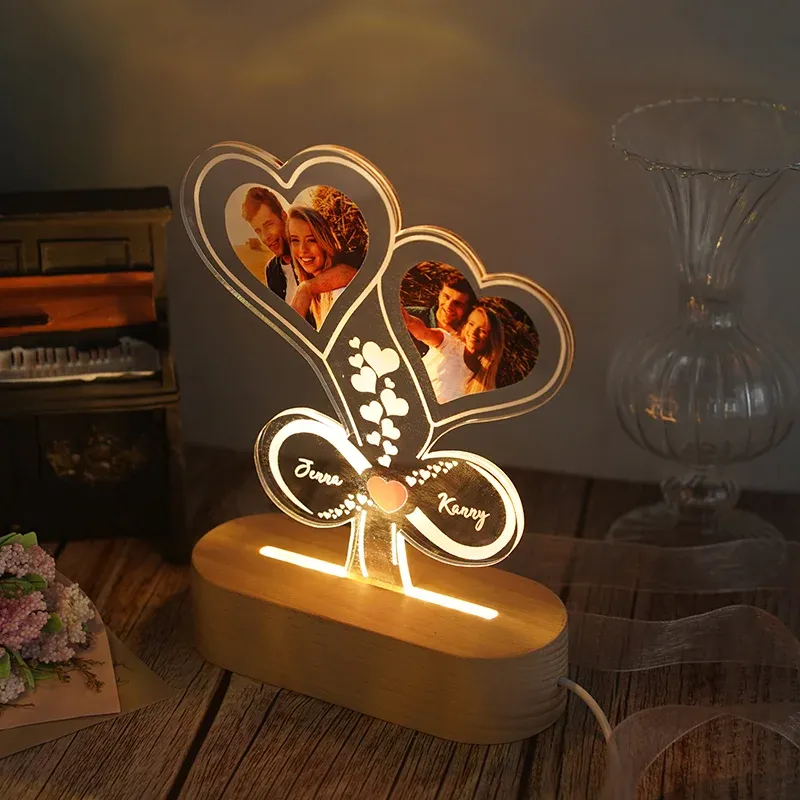 Personalised Couple Photo Night Light Custom 2 Names LED Lamp Infinity Love Romantic Gifts for Him/Her-Jessemade AU