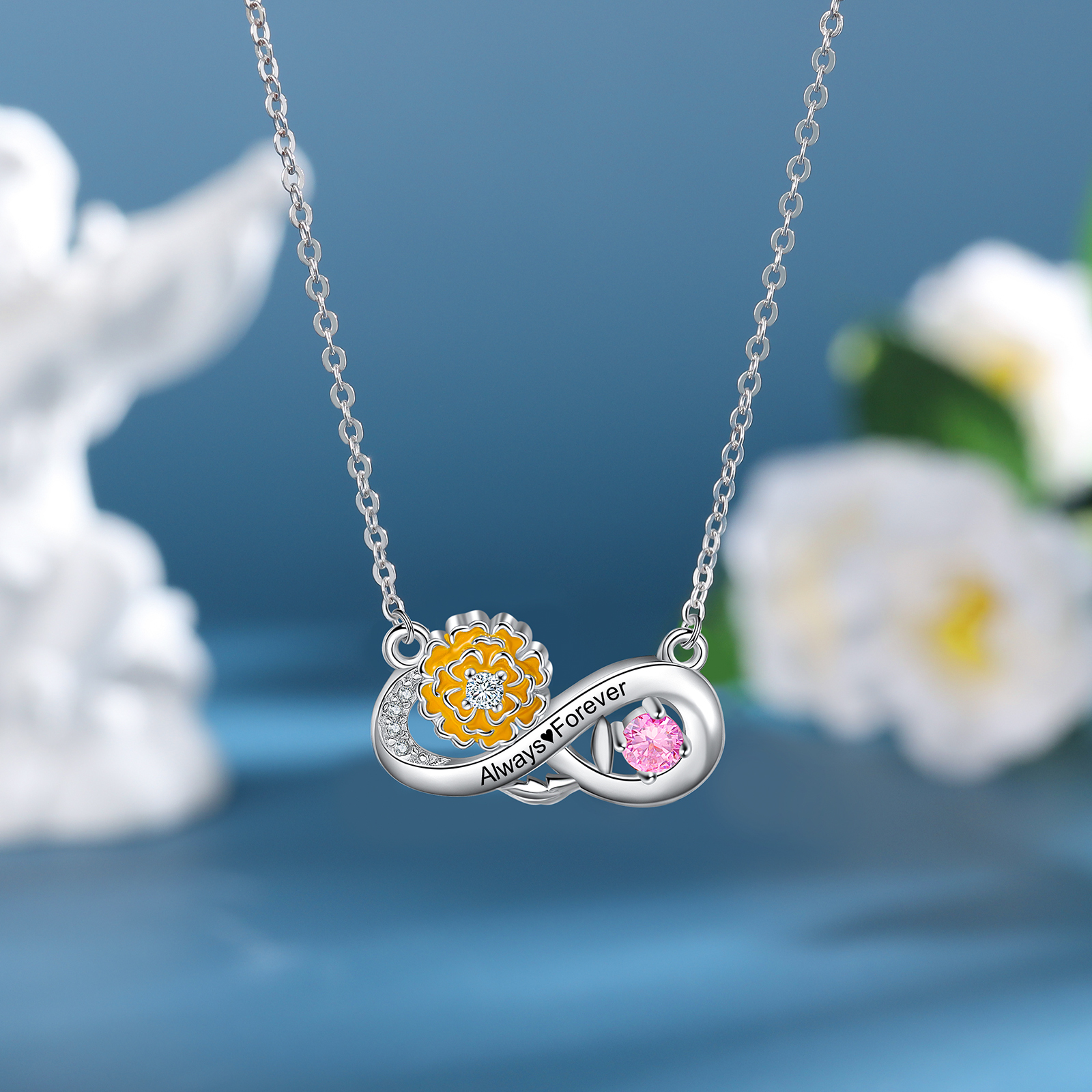 Personalised October Birthflower Necklace With Birthstone Gift For Women-Jessemade AU