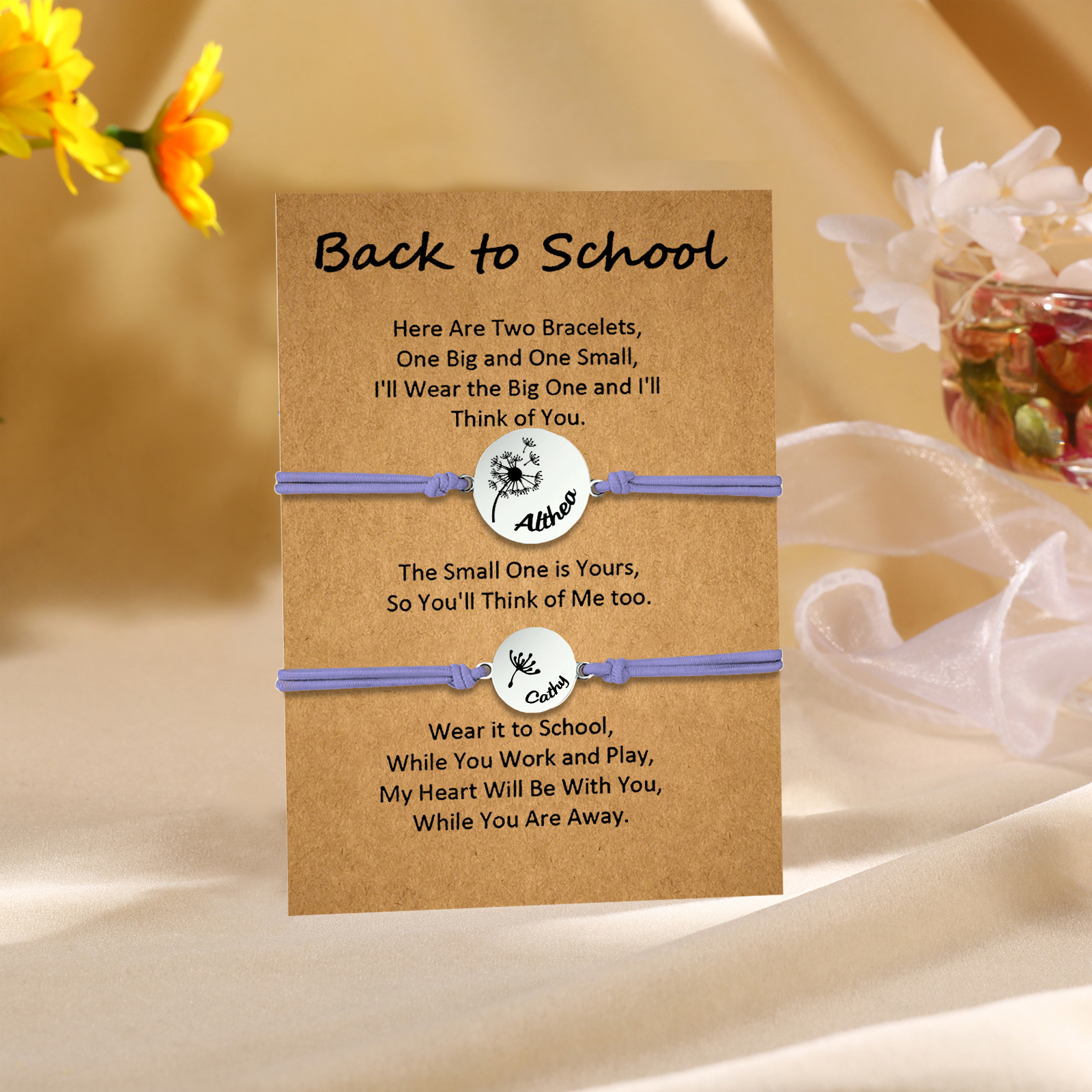 2 Pcs Dandelion Bracelet Set Custom 2 Names Adjustable Bracelets Back to School Gifts for Daughter-Jessemade AU