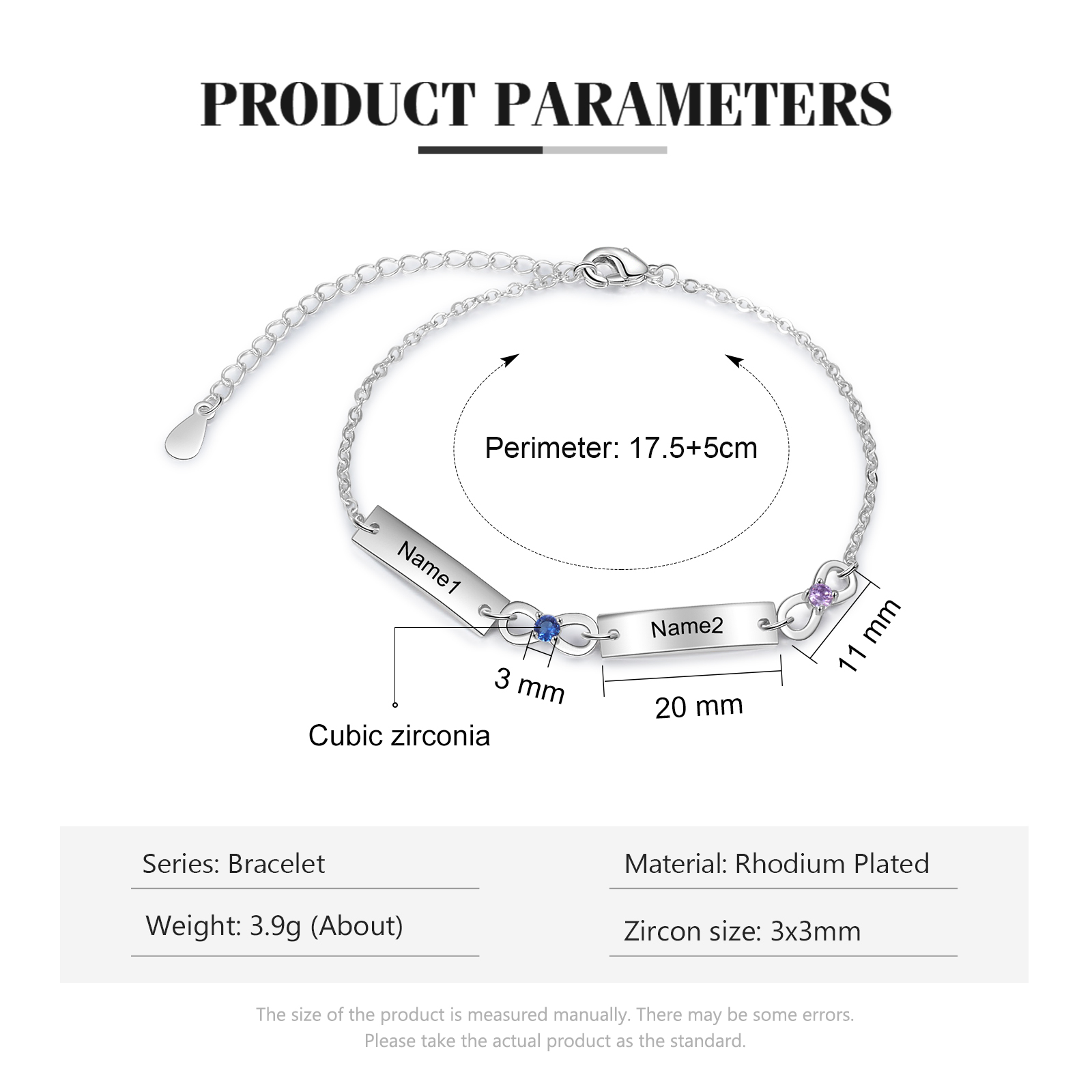 Custom Infinity Bracelet with Birthstones Engraved 2 Names Gifts for Mom-Jessemade AU