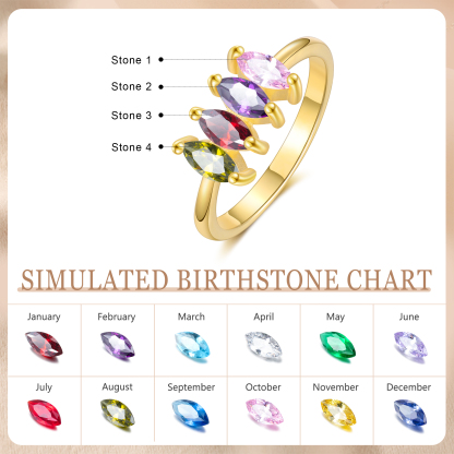 Personalised Women's Ring Custom 4 Birthstones Ring Gold Birthday Gift for Her-Jessemade AU